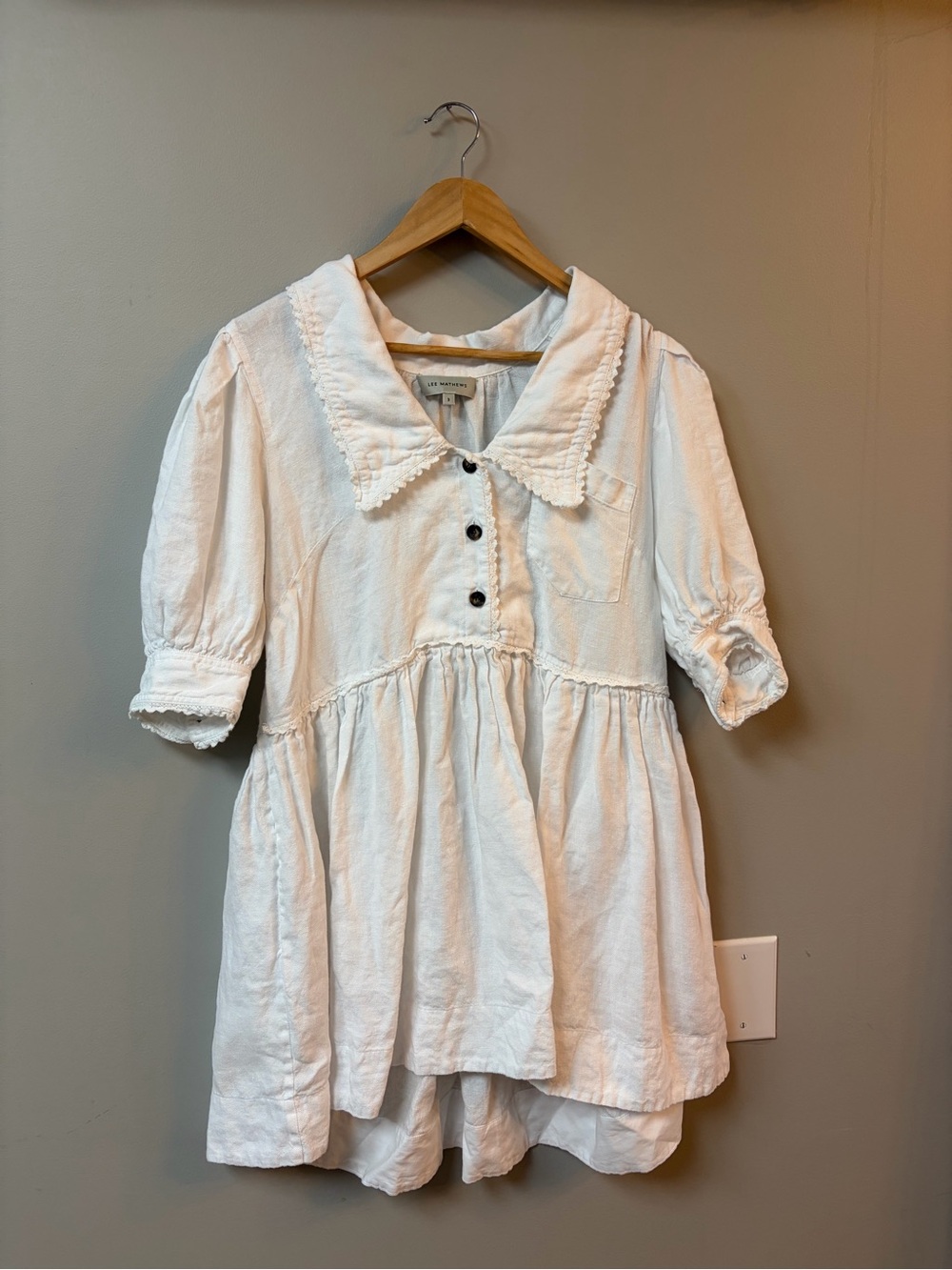 Lee Mathews White Cotton Scalloped Collar dress